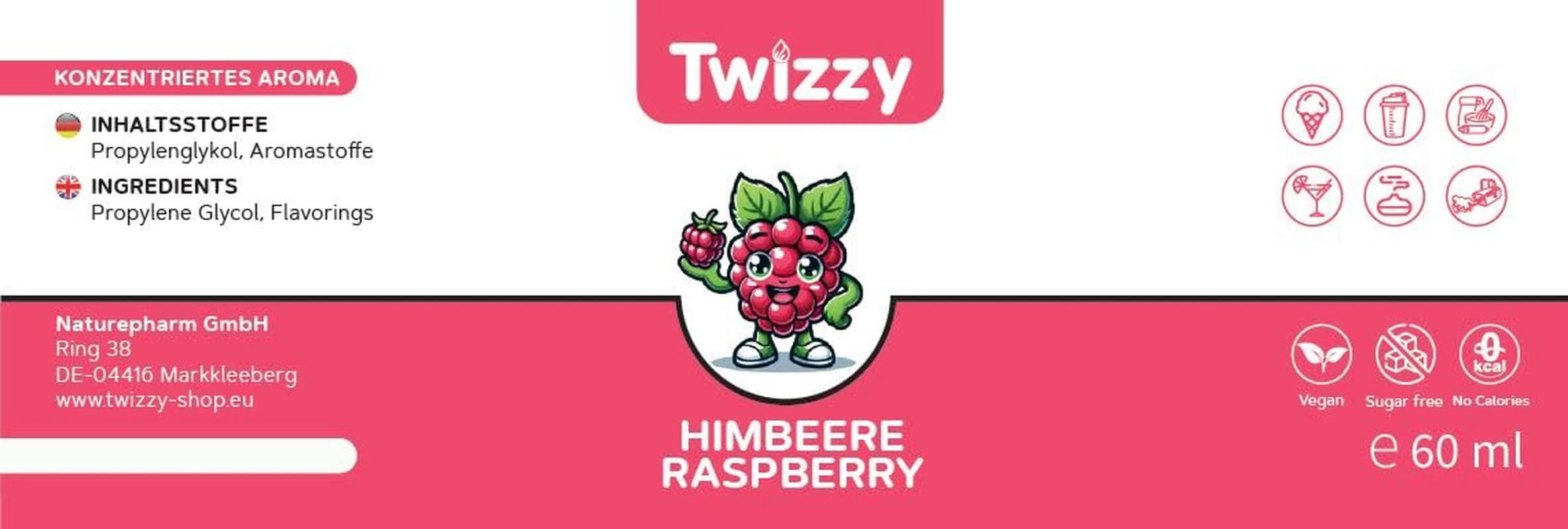 Twizzy, saveur intense de framboise, 60 millilitres Arome Naty Shop