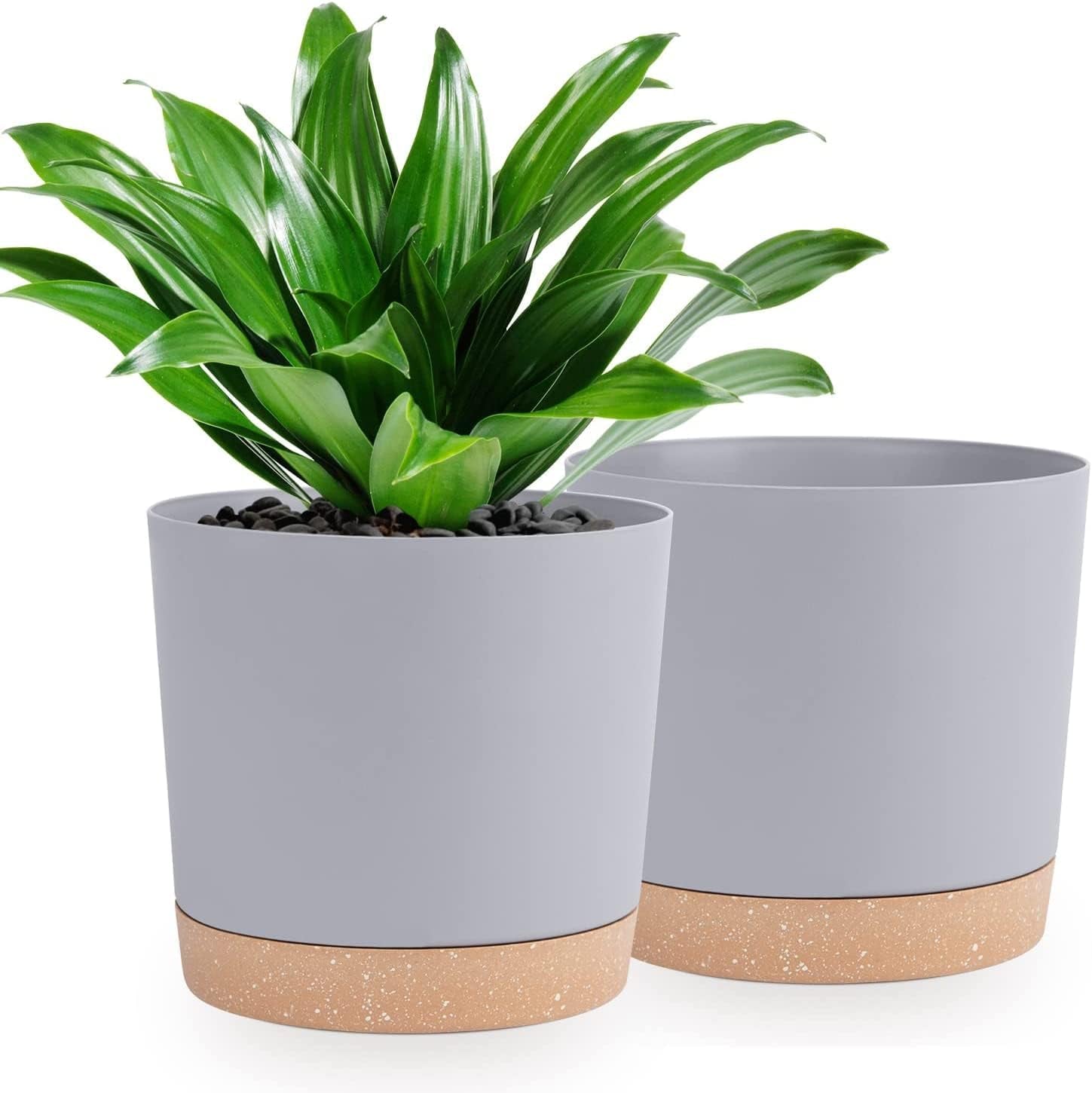 Lot de 2 pots de fleurs de 12,7 cm, pots de fleurs d'intérieur avec trous de drainage et base amovible, soucoupes décoratives modernes pour jardinières d'extérieur (blanc 12,7 cm)