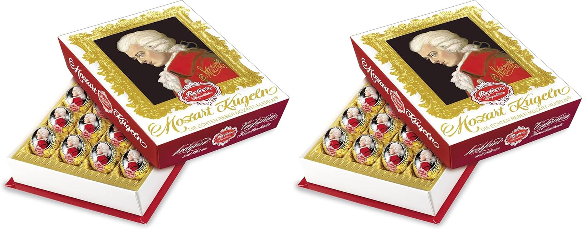 Boules Reber Mozart au chocolat noir, pack de 6 avec pâte d'amande et nougat, vegan - 1 x 120 g