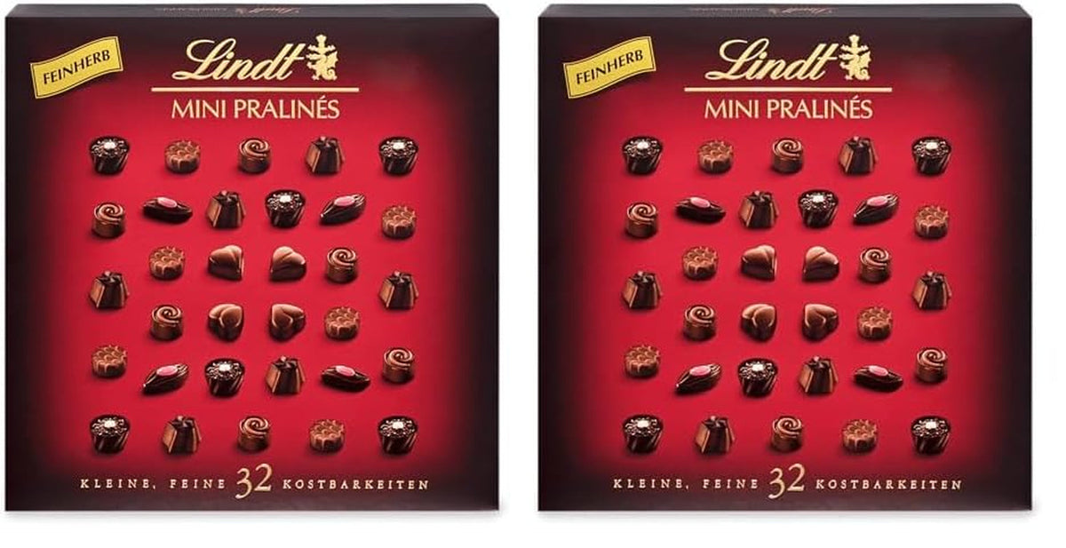Lindt, boîte de chocolats avec 18 pralines chacune en 6 assortiments, 90 grammes Bonbons au chocolat Naty Shop 2 x 163 grammes Chocolat noir fourré diverses