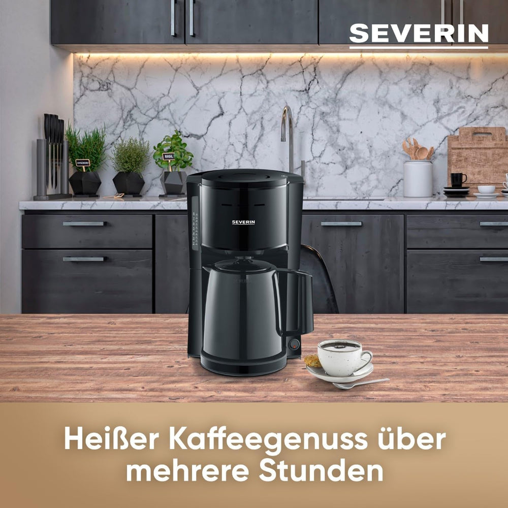 SEVERIN Cafetière à filtre avec carafe thermique, cafetière jusqu'à 8 tasses, jolie cafetière à filtre avec carafe isolée, noir, 1 litre, KA 9306
