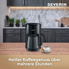 SEVERIN Cafetière à filtre avec carafe thermique, cafetière jusqu'à 8 tasses, jolie cafetière à filtre avec carafe isolée, noir, 1 litre, KA 9306