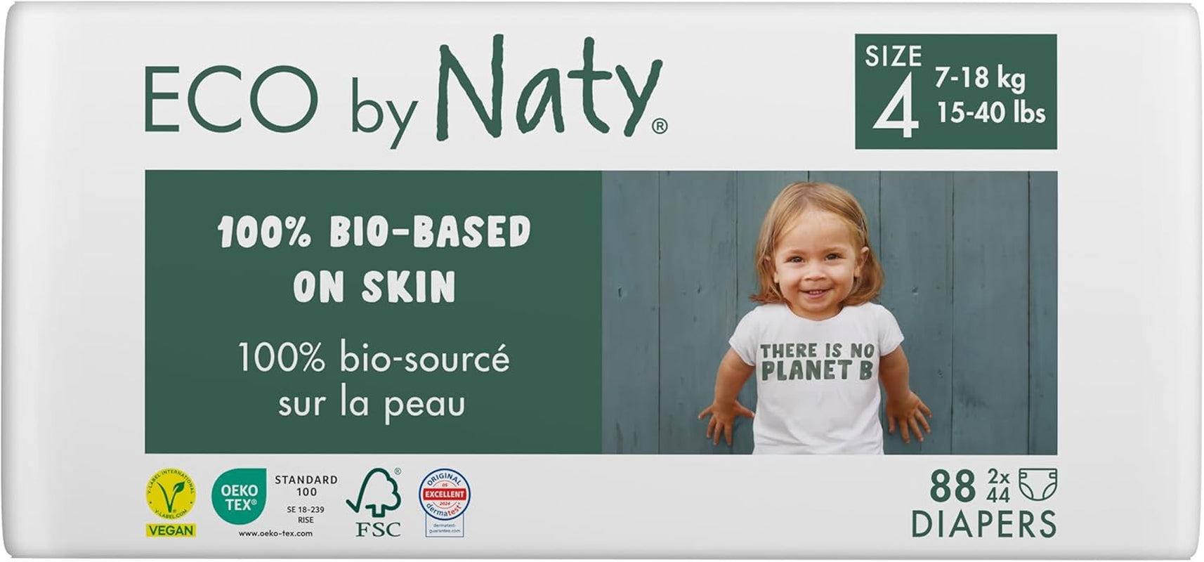 Eco Diapers Eco by Naty Baby Eco Diapers - couches biologiques haut de gamme, respectueuses de l'environnement, fabriquées à partir de matériaux végétaux, idéales pour la peau sensible de bébé (taille 5 - 80 pièces)