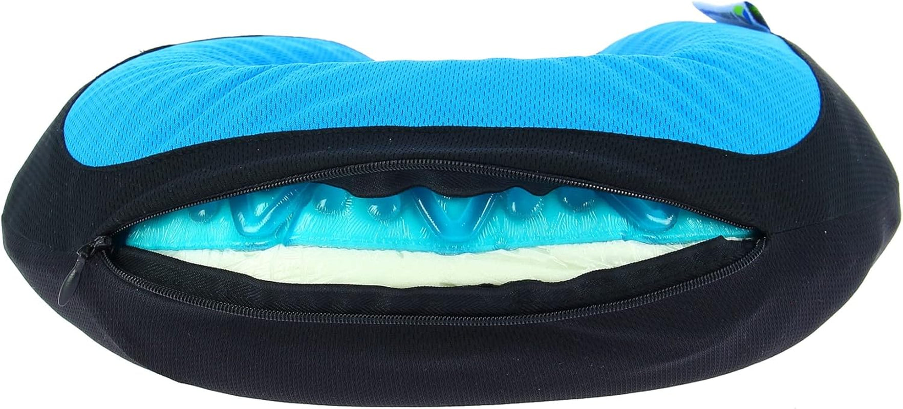 Kine Travel 169803 Oreiller cervical en gel Oreiller de voyage ergonomique approuvé par Physio Oreillers de voyage noir et bleu Naty Shop