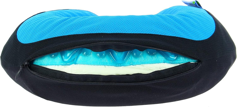 Kine Travel 169803 Oreiller cervical en gel Oreiller de voyage ergonomique approuvé par Physio Oreillers de voyage noir et bleu Naty Shop