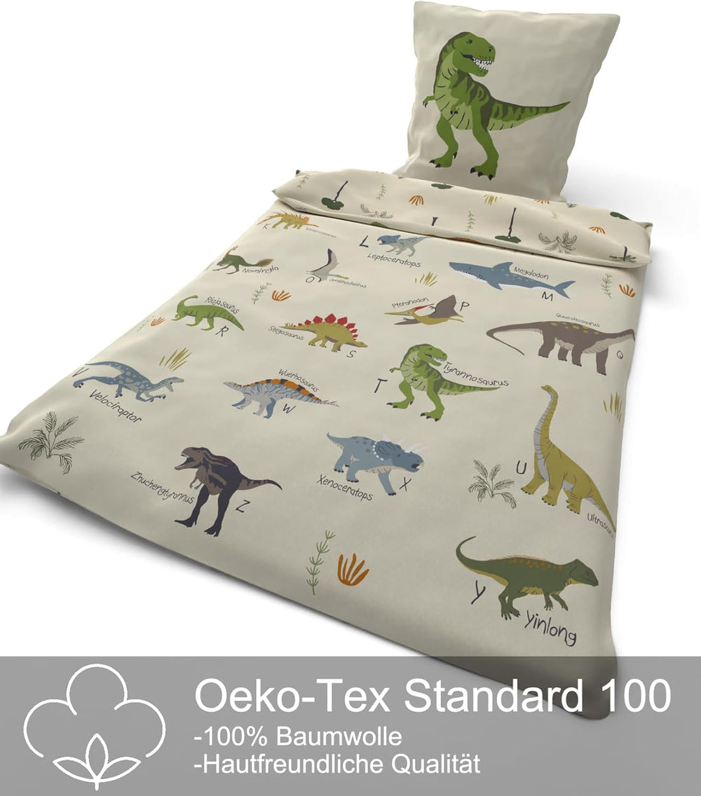 Skybrands Dino Bedtuene 135X200 Jungen Bedtuene Dinosaurier Baumwolle 2Tlg Kinder Bedtuene Dinosaurier 135X200 + Sac Naty Shop
