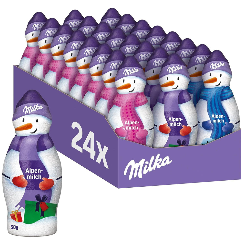 Milka Snowman Alpine Milk - Grand pack de bonhommes de neige en chocolat en 3 modèles - 24 x 50g