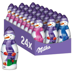 Milka Snowman Alpine Milk - Grand pack de bonhommes de neige en chocolat en 3 modèles - 24 x 50g