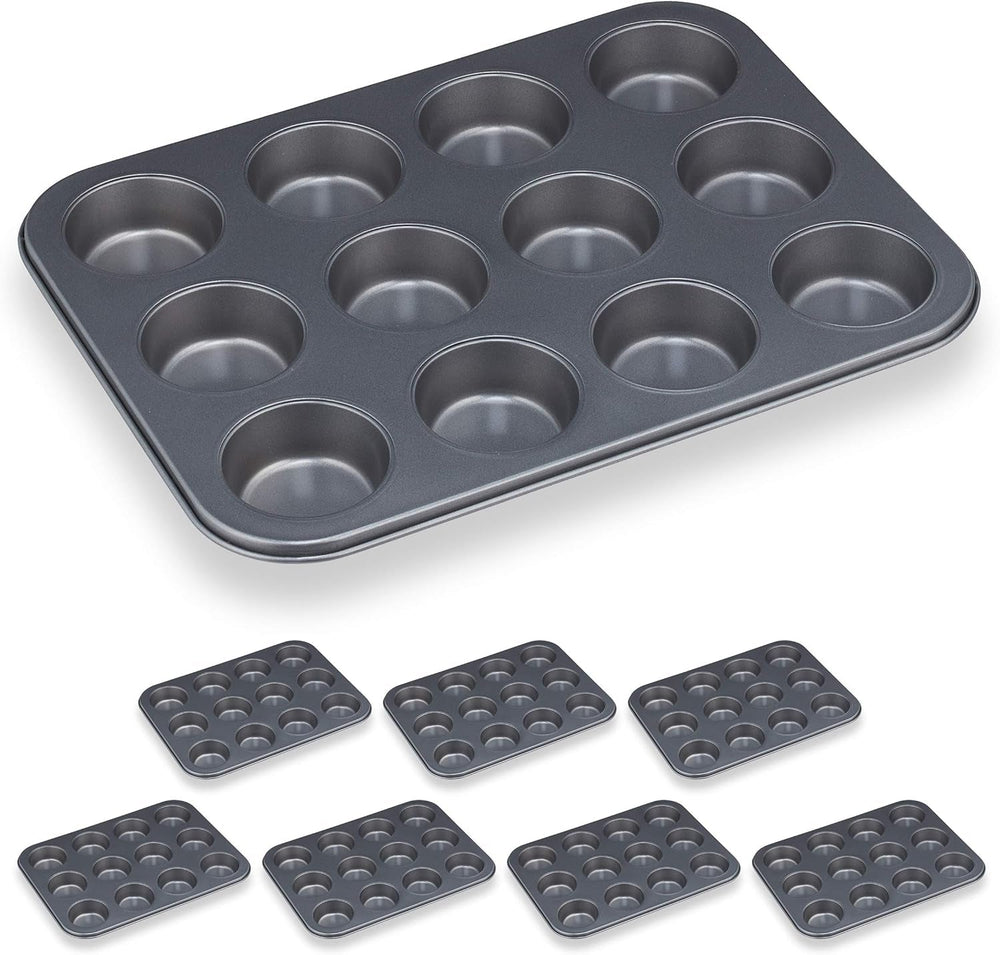 Relaxdays Muffinform, 2Er Set, 12Er Muffinbleche, Antihaftbeschichte, Carbonstahl, Muffins & Cupcakes, Ø 6,5 Cm, Blé, 10030825 Moules et plaques à pâtisserie Naty Shop 2
