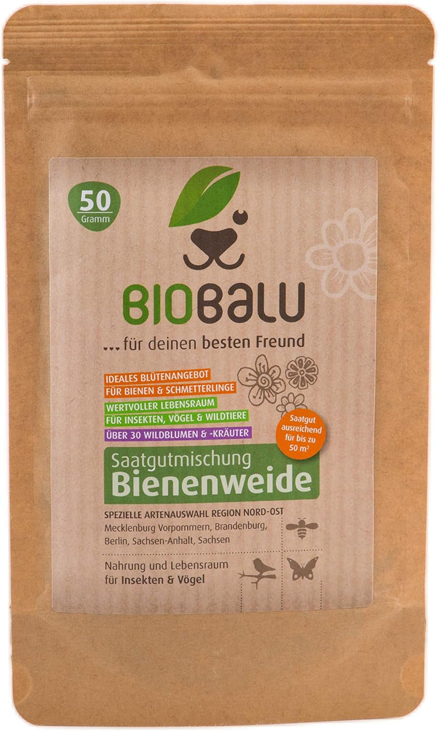 Graines d'abeilles - fleurs sauvages des prés, vivaces et résistantes à l'hiver, graines - plus de 40 fleurs indigènes et herbes sauvages, sélection spéciale d'espèces pour le sud de l'Allemagne, 50g