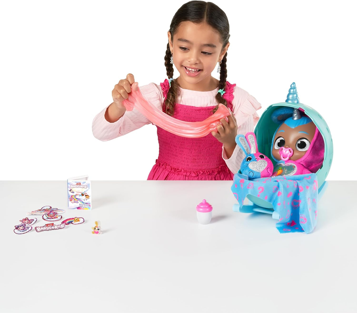 Babycorns Serie 1 de ZURU Magic Babypuppe Katze (Poppy) avec accessoires, jeu de déballage surprise pour enfants et filles