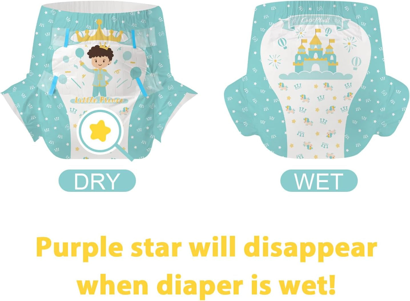 CutiePlusU Lot de 2 couches jetables pour incontinence avec rabats pour femmes et hommes, absorption maximale pendant la nuit – Petit Prince (moyen 71-96 cm)