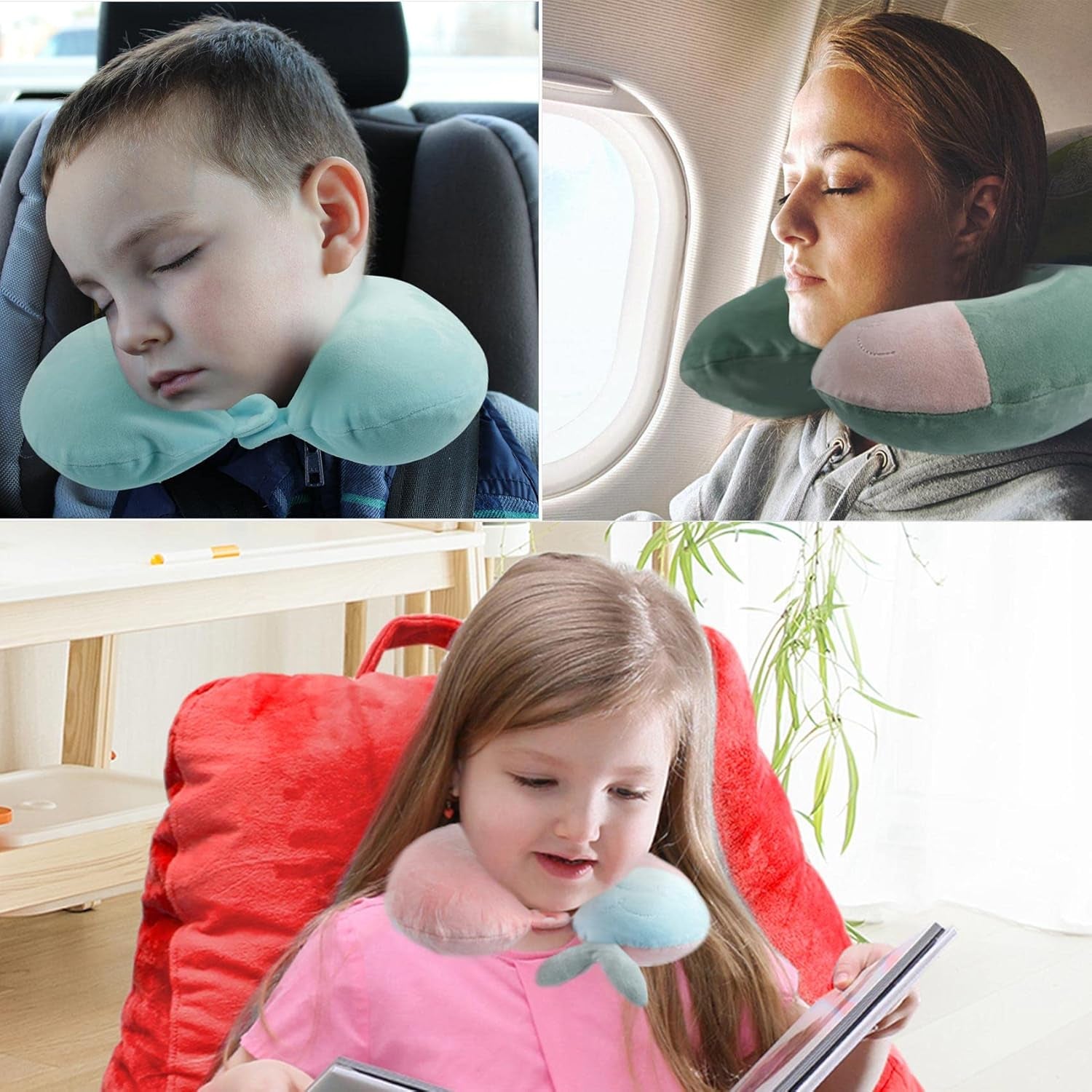 Pernă pentru gât, pernă pentru gât copii pentru călătorii cu avionul, mașina, trenul, pernă de călătorie cu spumă de memorie pentru adulți, pernă în formă de U cu motiv drăguț de animale, pernă Capac detașabil (roz2) Perne ortopedice cervicale Naty Shop