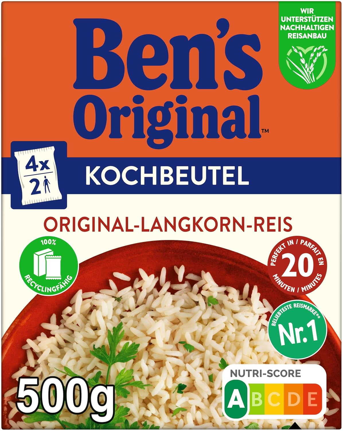 BEN'S ORIGINAL™ Riz à grains longs, cuit en sachet, 9 x 500 g, 20 minutes