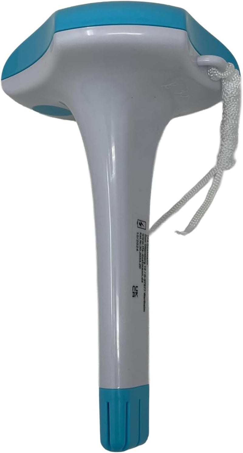 TFA Dostmann 30.2033.20 TFA Dostmann 30.2033.20 Thermomètre solaire numérique pour piscine, câble de 1 m, étanche IPX8, batterie non incluse, plage de mesure -20 à +50°C, précis, idéal pour piscines, étangs, piscines, blanc/turquoise