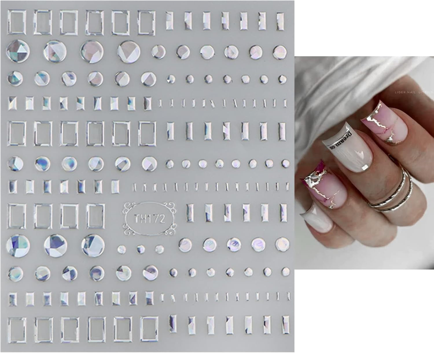 JMEOWIO Nagelsticker Marmor Linie 9 Blatt Nail Art Sticker Selbstklebend Nagelaufkleber Silber Bunt Dekoration Nageldesign Zubehör