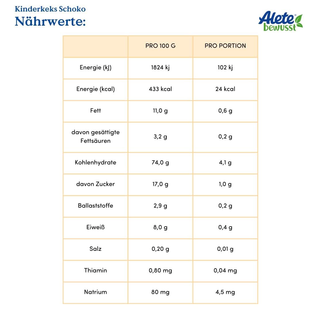 Alete consciemment Chocolat avec biscuits pour enfants, à partir du 8ème mois, Mère et Enfant Naty Shop