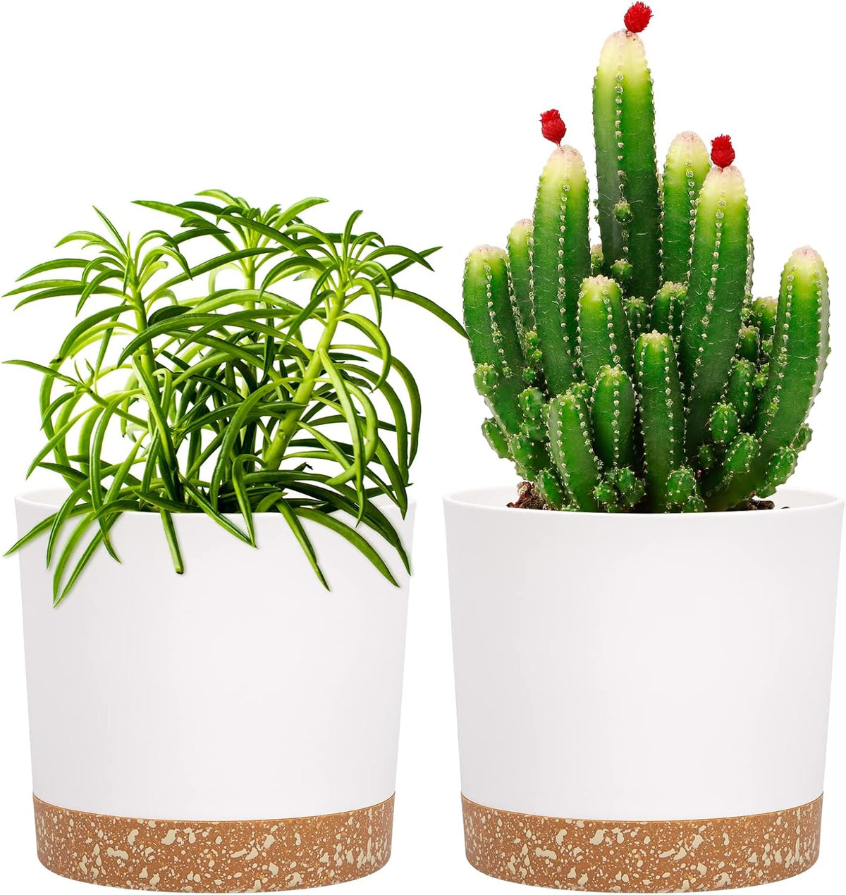 Lot de 2 pots de fleurs de 12,7 cm, pots de fleurs d'intérieur avec trous de drainage et base amovible, soucoupes décoratives modernes pour jardinières d'extérieur (blanc 12,7 cm)
