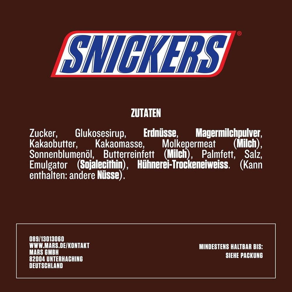 Barre de chocolat Snickers, cacahuètes et caramel, paquet de 5 barres | Snack-foot | (1x5x50g)