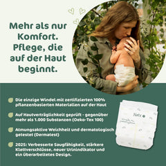 Couches pour bébé Naty BioEmbrace, taille 5 (11 à 25 kg) | Matières 100% végétales, douces pour la peau | Douceur respirante, testée dermatologiquement, excellente absorption | 80 pièces.