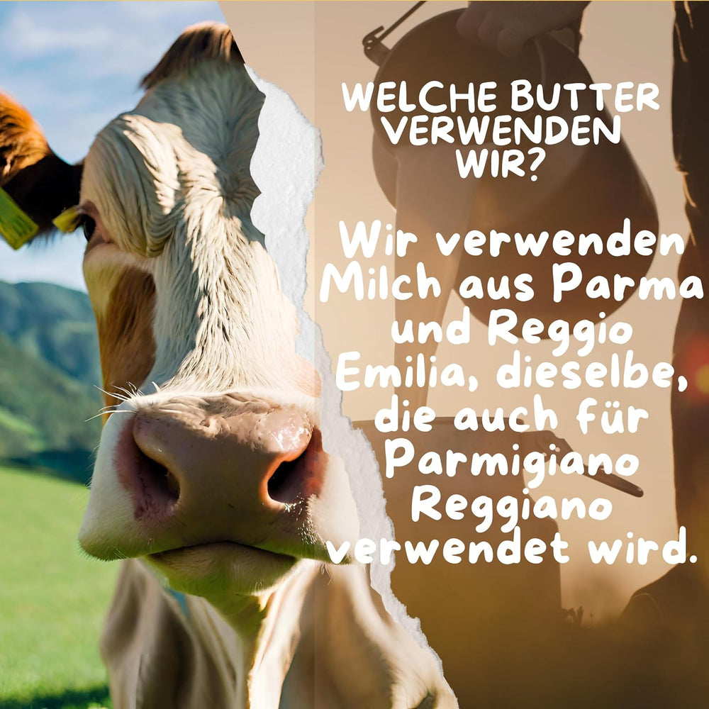 Cibo Bio Ghee 500g – Milch aus Parma und Reggio Emilia – Hergestellt in Italien – Weidekühe – Rauchpunkt 250°C – Aus Centrifugensahne