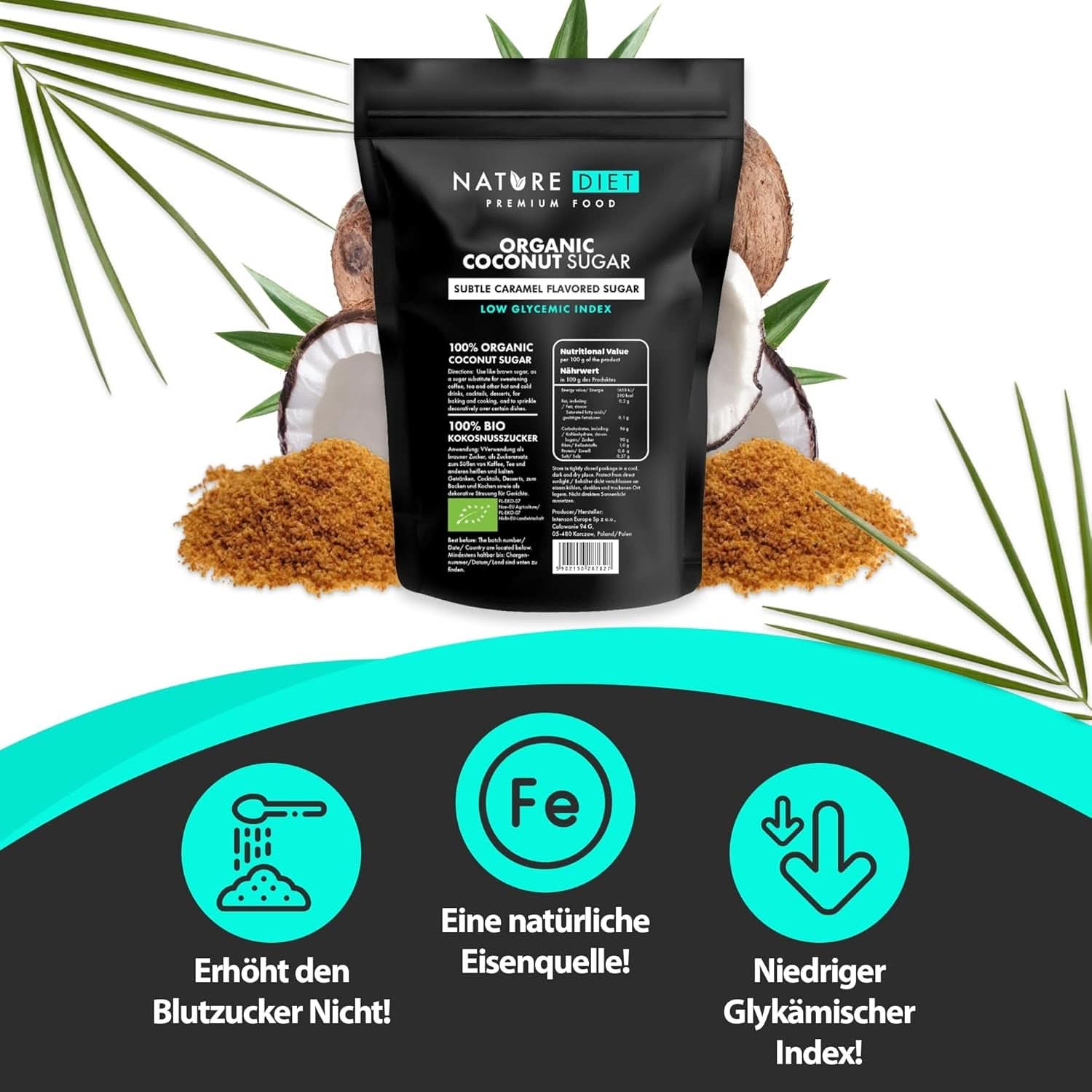 Sucre de coco bio, arôme caramel, 1,5 Kg Édulcorants Naty Shop