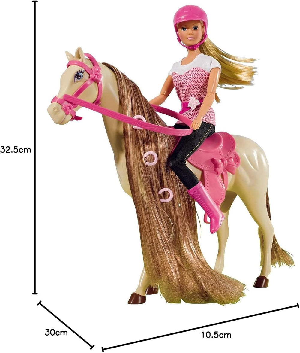 Simba 105730939 - Steffi Love Tenue d'équitation 2 chevaux Poupée mannequin entièrement articulée 29 cm pour enfants à partir de 3 ans