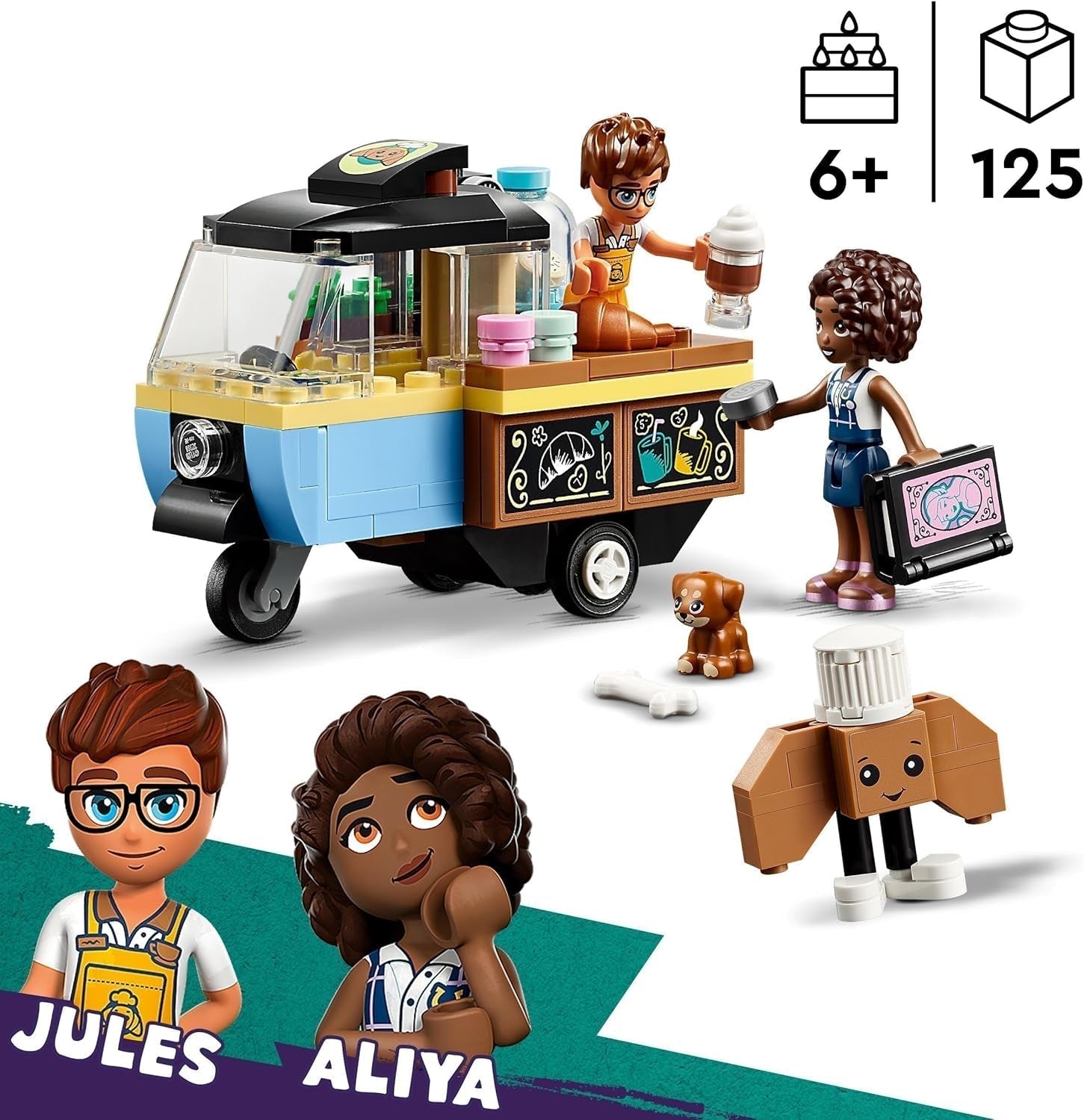 LEGO Friends Rolling Café Petit jouet de pâtisserie pour enfants, cadeau pour filles et garçons de 6 ans, jouet éducatif avec Aliya, Jules et Aira le chien 42606 Jeux de construction Beuche den LEGO-Store