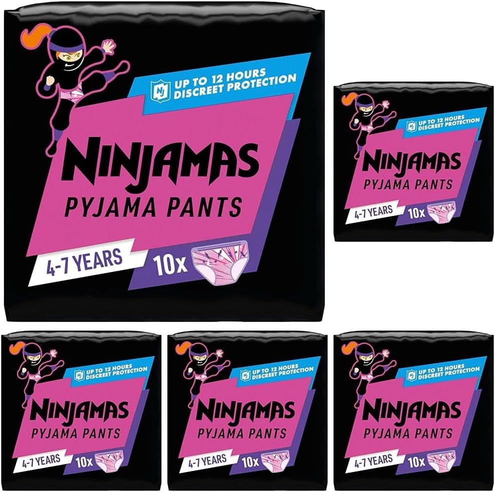 Pantalon de Pyjama Vaisseau Spatial Ninjamas, 10 Pantalons de Nuit Absorbants, 7 Ans, 17Kg-30Kg Mère et Bébé Naty Shop 50 Pièces Filles, 4-7 Ans
