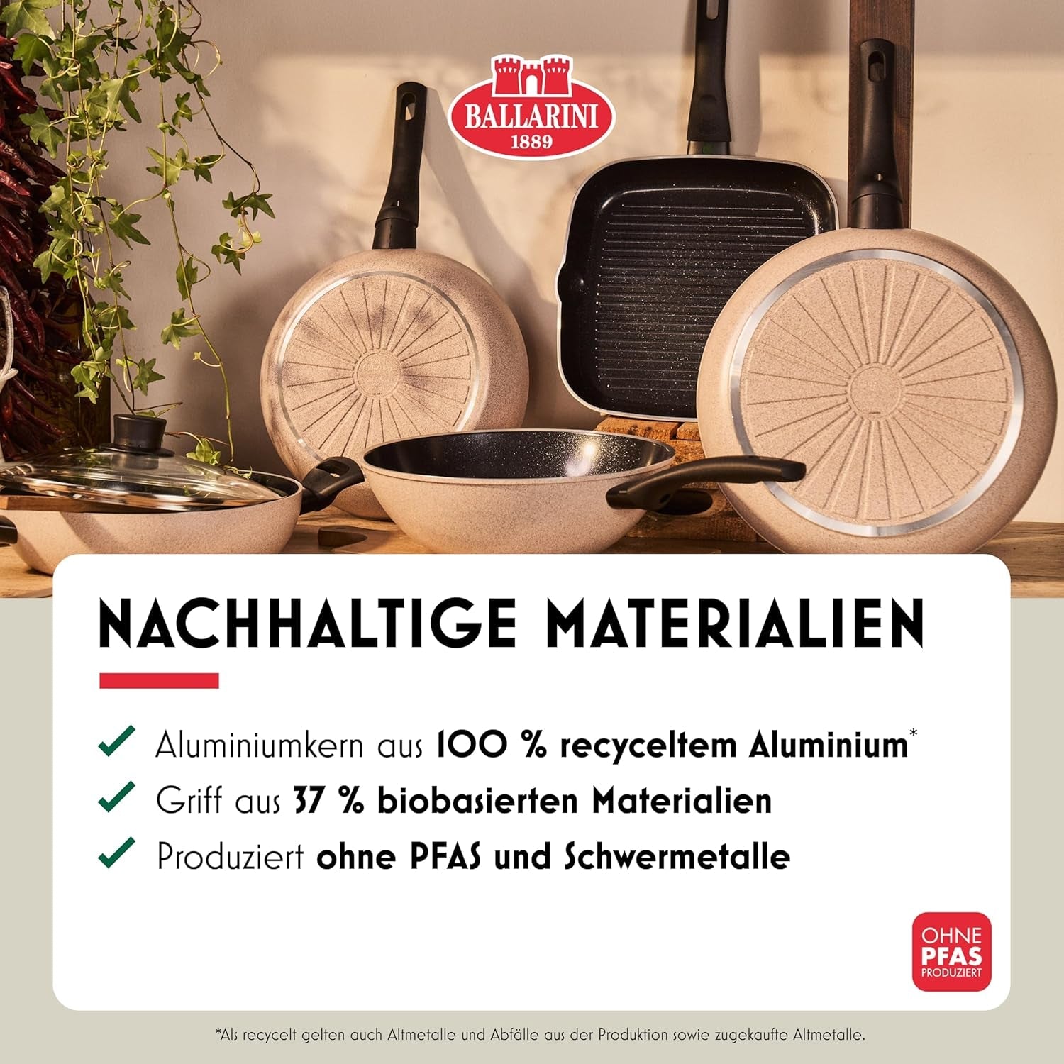 Poêle Ledro, 24 cm, aluminium, compatible induction, revêtement céramique antiadhésif, Thermopoint, Made in Italy, beige Casseroles et poêles Naty Shop