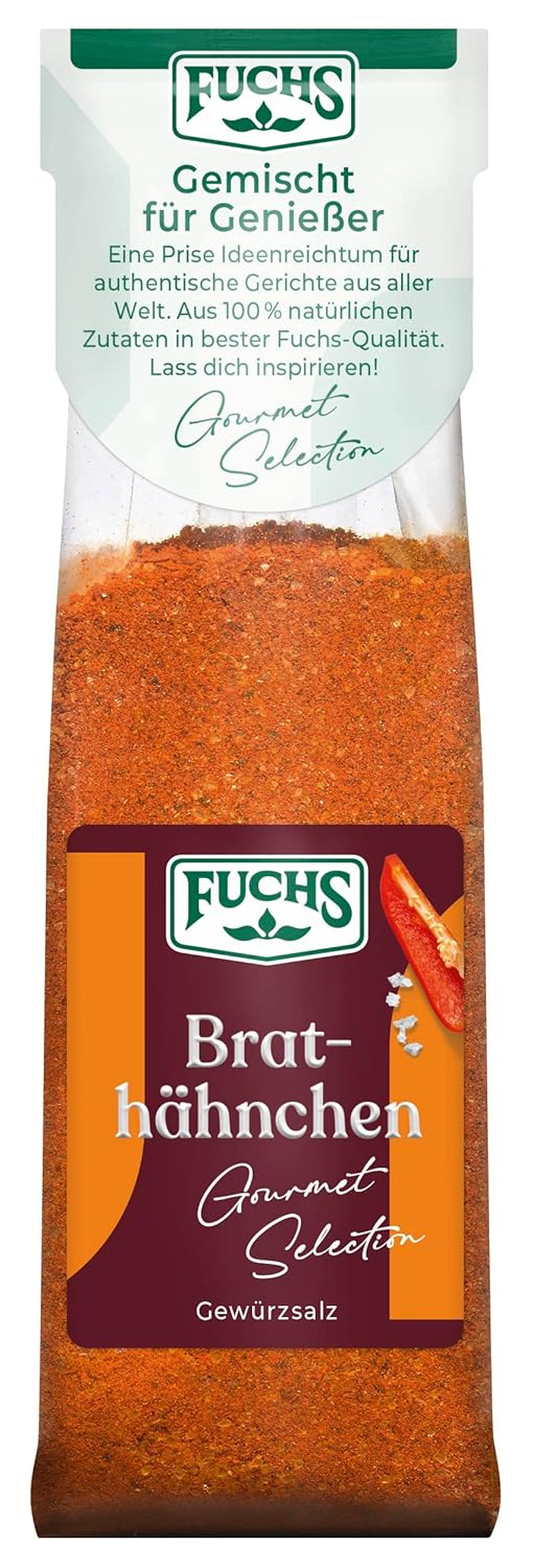 Fuchs Gourmet Selection Klassisch/Heimisch – Bratkartoffel Gewürzsalz, nachfüllbares Kartoffel Gewürz, Salz zum Würzen von Brat- & Ofenkartoffeln, Pommes Frites & Co, végétalien, 70 g