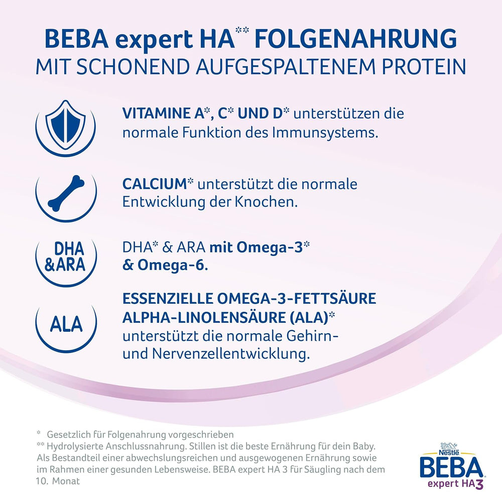 BEBA expert HA 3 Formule de continuation hydrolysée, dès 10 mois, 1 paquet (1 x 550 g)