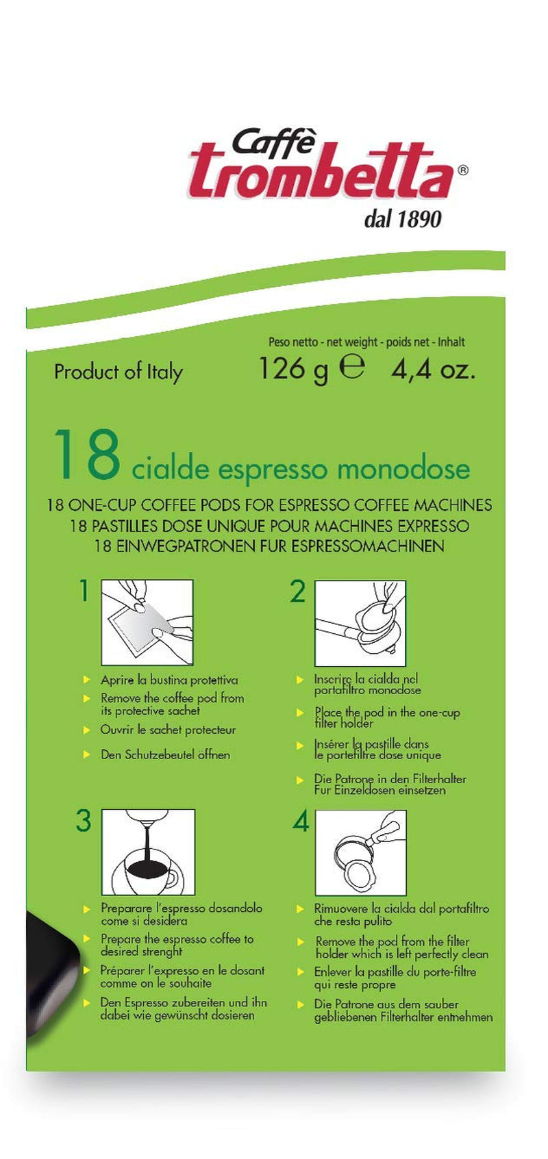 Caffè Trombetta ESE Kaffeepads, Italien Kaffee, Richhaltiges Aroma und samtiger Gesmack Biologisch - 1 Packungen zu je 18 Kaffeepads