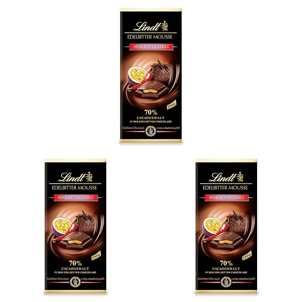 Mousse au chocolat noir Lindt avec piment et cerises | Barre 150g | Avec 70% de cacao et garniture de mousse au chocolat noir et piment cerise | Barre de chocolat | Chocolat noir