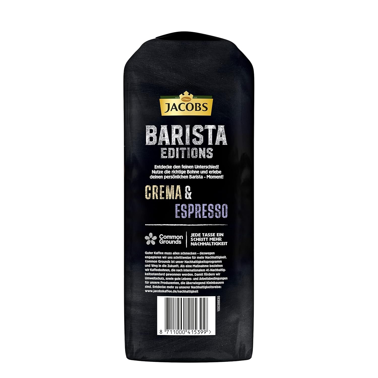Jacobs Barista Crema Intense Café en grains 1 kg – Intense, Chocolat noir et noix de pécan, Arabica et Robusta, Intensité 7/10, idéal pour Café Crema (Pack de 2)