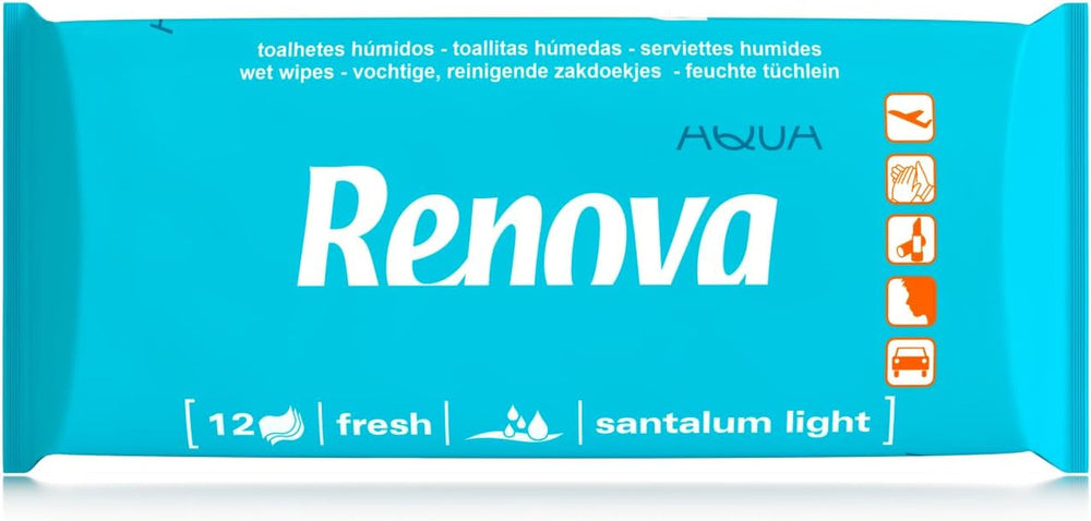 Lingettes humides Renova - 12 lingettes humides et parfumées