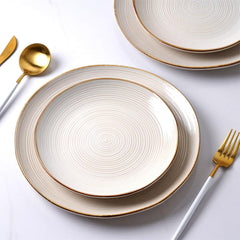 Service de table de la série Tempus, service de table pour 6 personnes, service de table en grès, service de table 18 pièces, vernis réactif, passe au micro-ondes et au lave-vaisselle, blanc antique