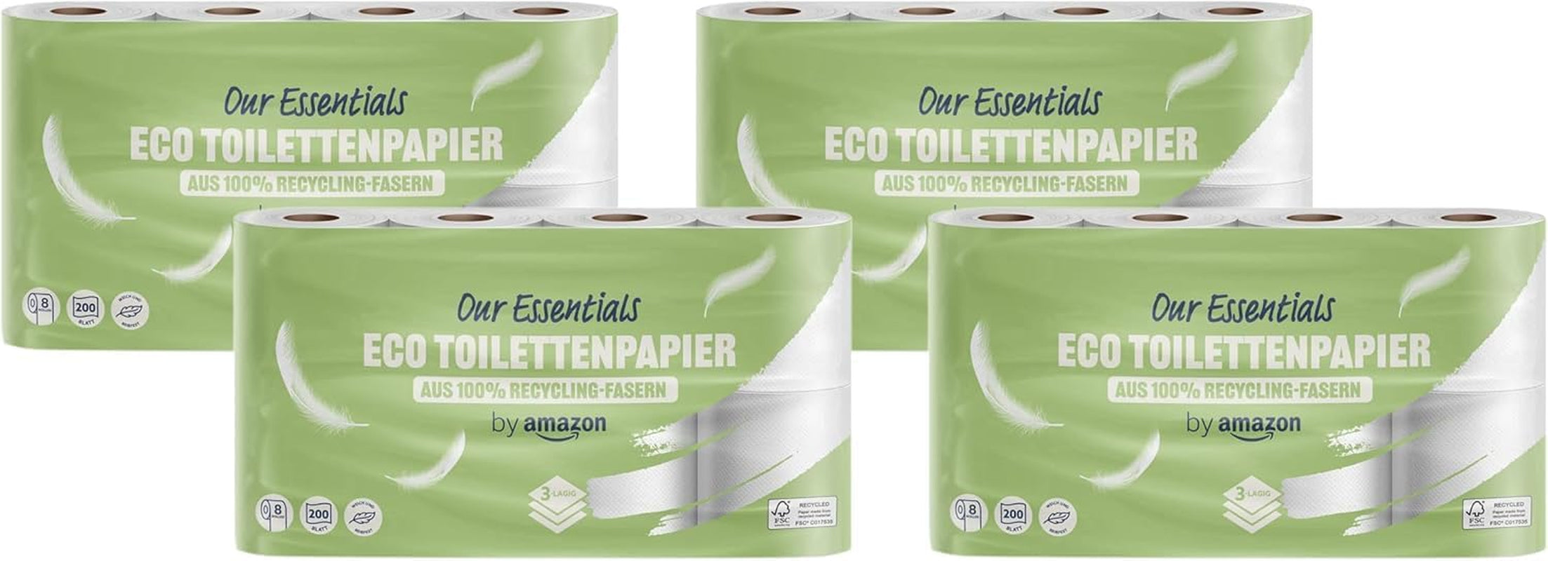 Par Amazon Papier toilette, 3 couches, 10 rouleaux (10 rouleaux, 1 paquet) 200 feuilles par rouleau, certifié Fsc