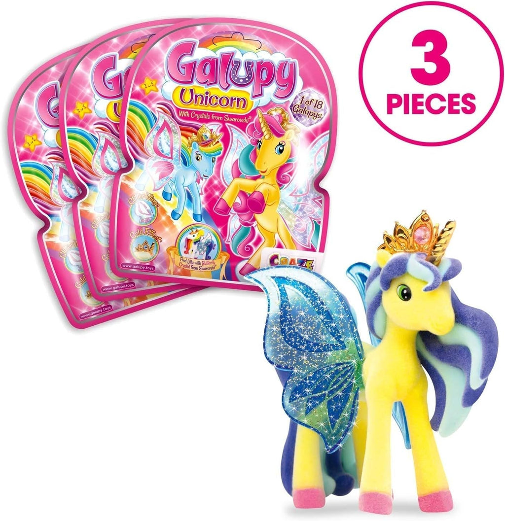 Galupy Unicorn - Pachet de 3 figurine unicorn, jucării unicorn de colecționat, figurine ponei cu aripi strălucitoare și cristal Swarovski Action figures Naty Shop