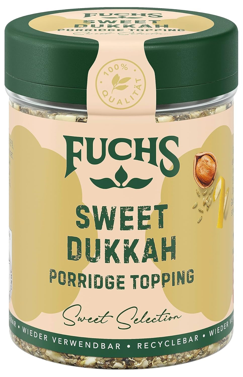 Fuchs Gewürze - Porridge Topping "Sweet Dukkah" - Garniture croustillante avec du jambon, du sésame et des pommes pour les flocons d'avoine - Ingrédient naturel - 60 g en dose variable, recyclable