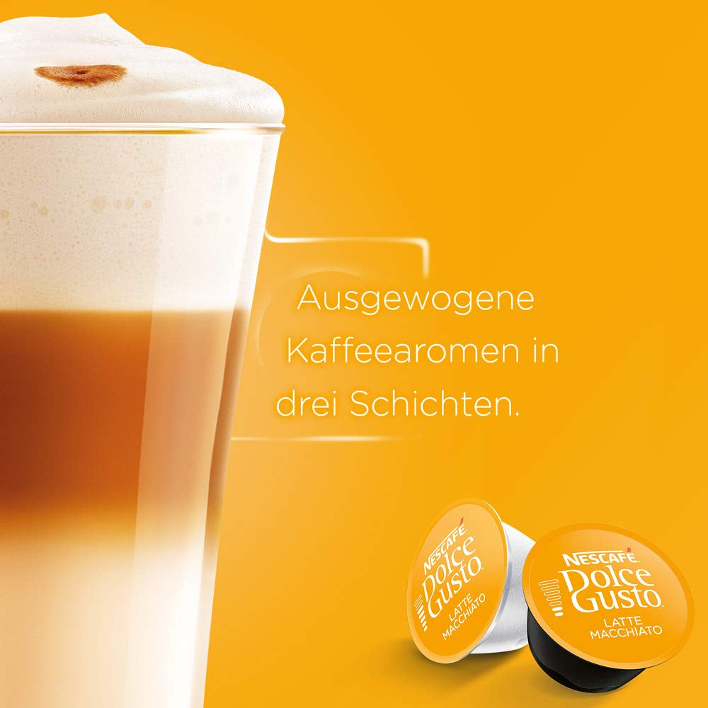 NESCAFÉ Dolce Gusto Latte Macchiato, 48 capsules de café, expresso aromatique, 3 étapes - Köstlichkeit aus feinem Milchschaum, capsules de gel aromatique, paquet de 6 (3x16 capsules)