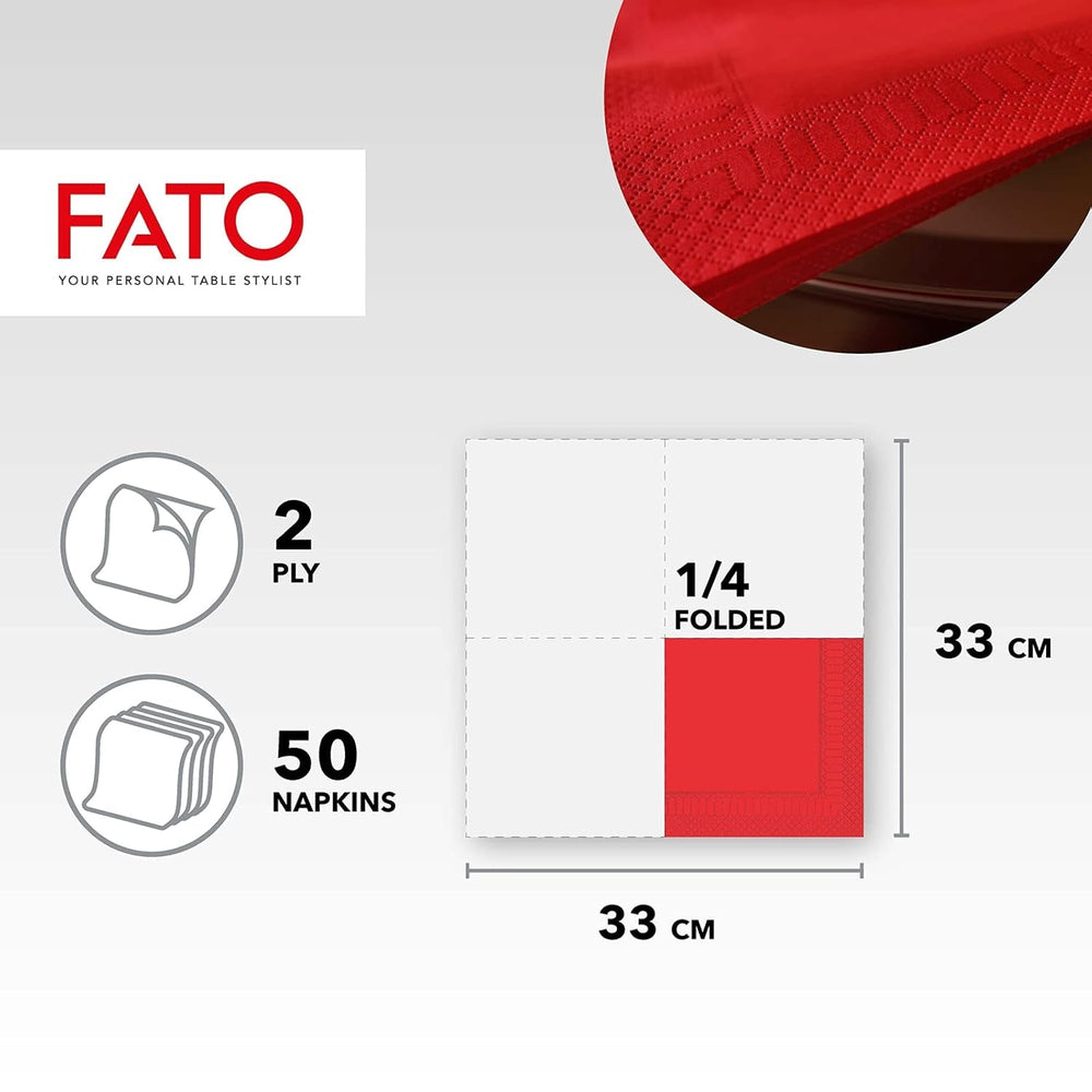 - Serviettes en papier jetables, idéales pour les déjeuners et les buffets décontractés, paquet de 50 serviettes, taille 33 x 33, 4 plis, 2 épaisseurs, rouge, papier 100 % pure cellulose, certifié Fsc.