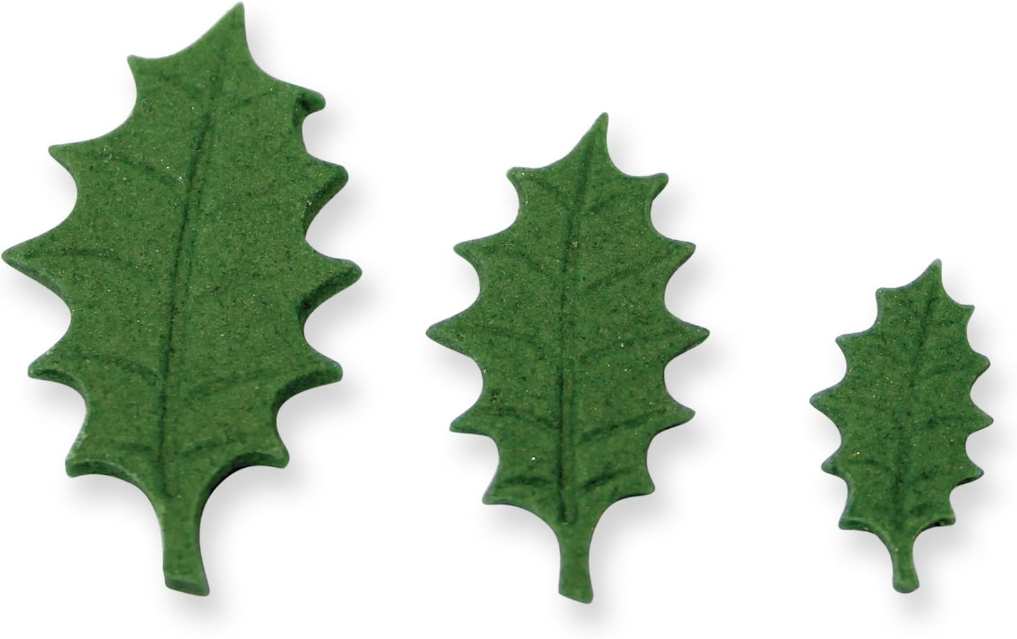 HL544 Matrices de gaufrage de feuilles Ilex nervurées, petites, moyennes et grandes, plastique, blanc, lot de 3
