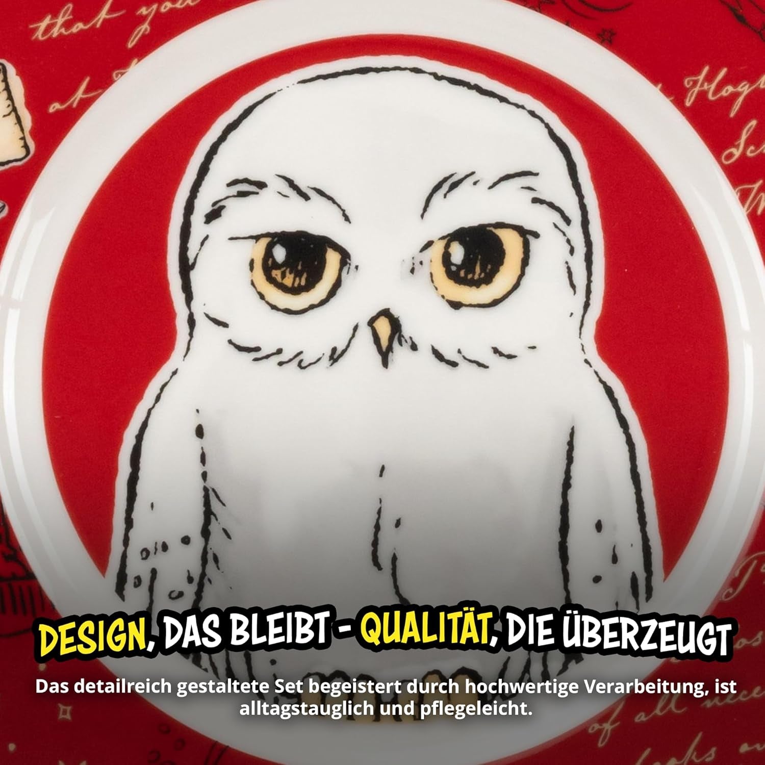 Service de table Harry Potter 3 pièces, rouge, service de petit-déjeuner en porcelaine avec assiette Ø 19 cm, tasse 220 ml et bol 330 ml, service de table