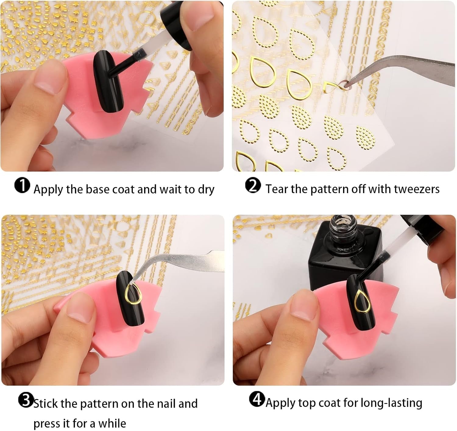 MWOOT 10 feuilles d'autocollants dorés pour ongles, autocollants pour nail art, autocollants 3D pour ongles, ensemble de bandes de lignes, décoration métallique DIY