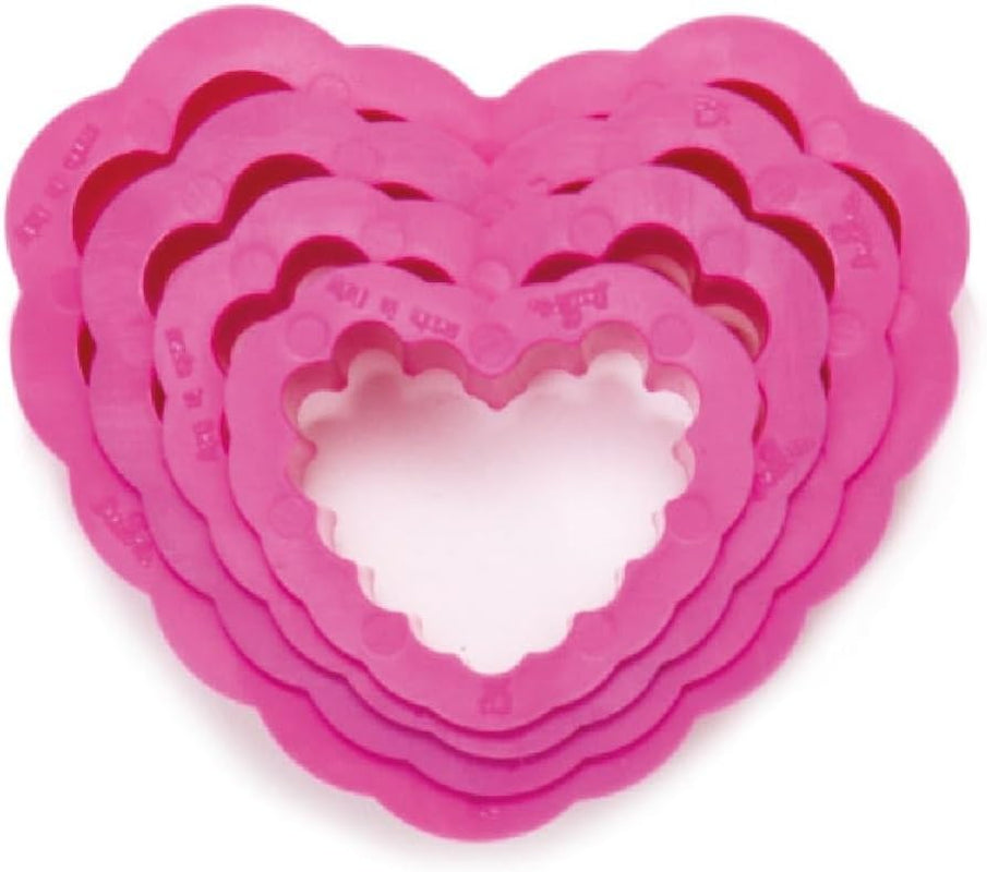 0255306 Ensemble d'emporte-pièces en forme de cœur, ondulés, 4 pièces, tailles 4-5,5-7-8, hauteur 2,2 cm