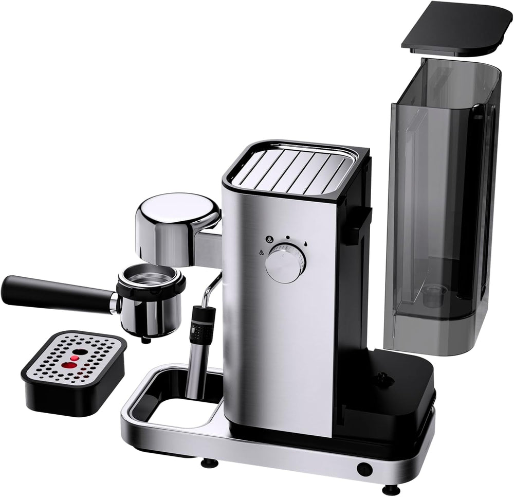 Machine à expresso WMF Lumero, porte-filtre, 1400 watts, porte-filtre, 3 inserts, pour 1-2 tasses à expresso, y compris pour capsules, 15 bars, porte-gobelet, mousseur à lait, acier inoxydable mat