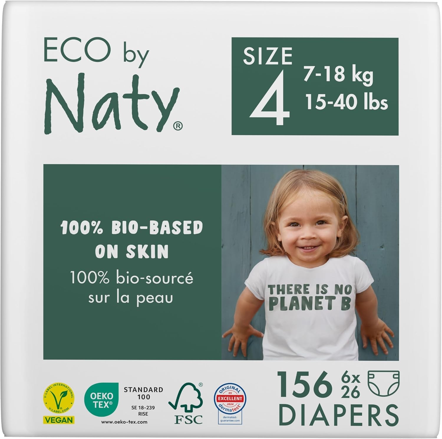 Eco Diapers Eco by Naty Baby Eco Diapers - couches biologiques haut de gamme, respectueuses de l'environnement, fabriquées à partir de matériaux végétaux, idéales pour la peau sensible de bébé (taille 5 - 80 pièces)