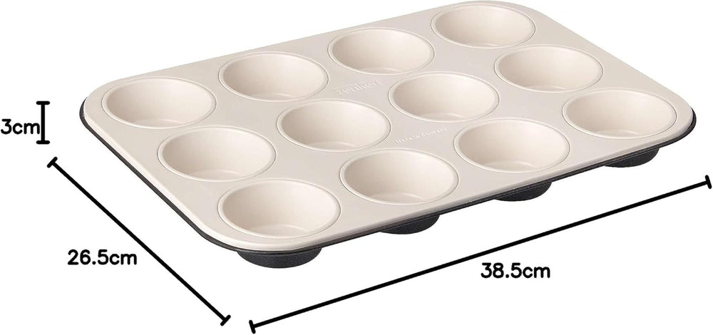 Zenker 12 muffins diamètre Ø 7 cm CREME NOIR, Plaque à pâtisserie pour muffins avec revêtement antiadhésif renforcé de céramique Moules et plaques à pâtisserie Naty Shop