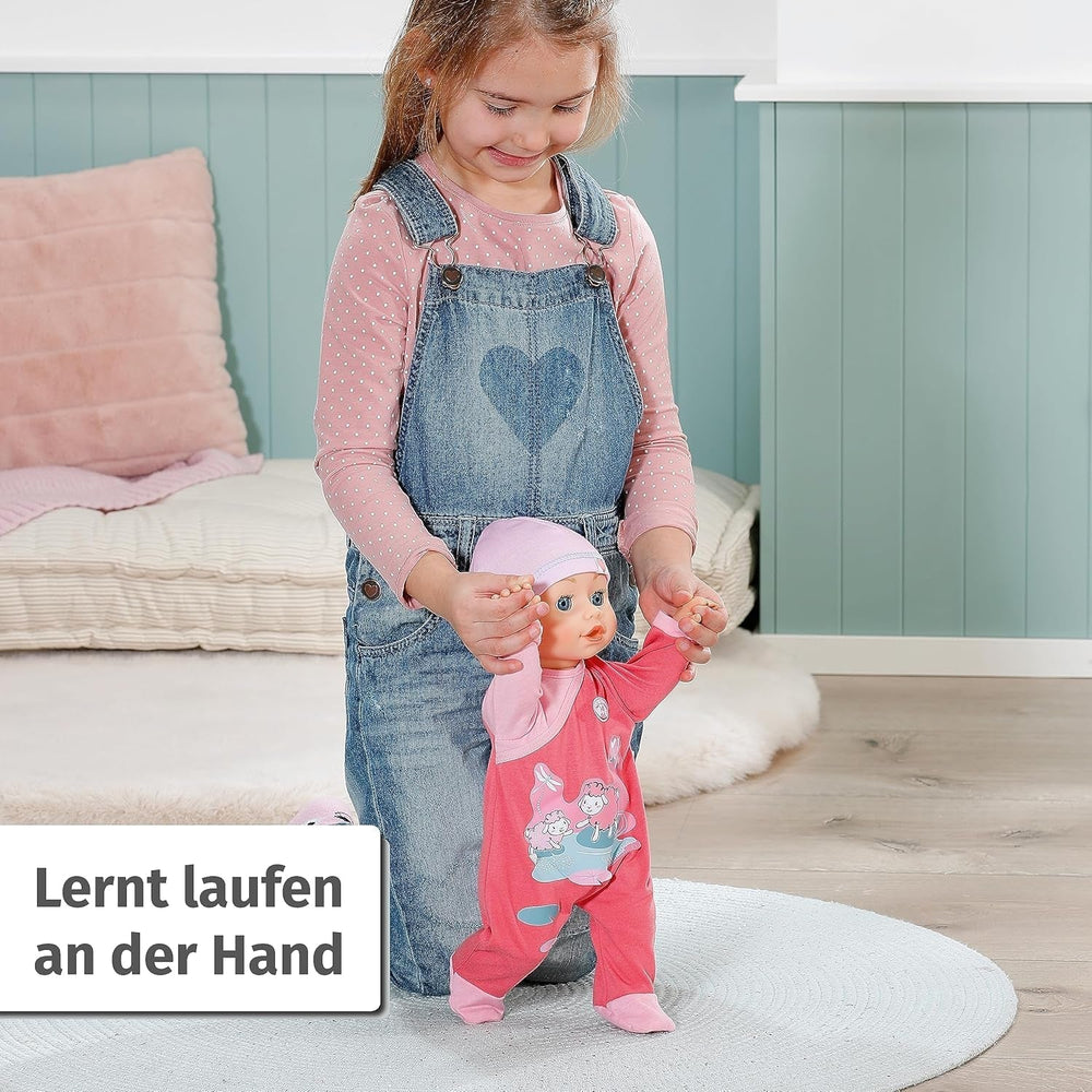 Baby Annabell Emily Run With Me 43cm, păpușă care se târăște și merge, cu funcție de sunet, rochiță și pălărie roz, 710623 Zapf Creation Papusi Naty Shop